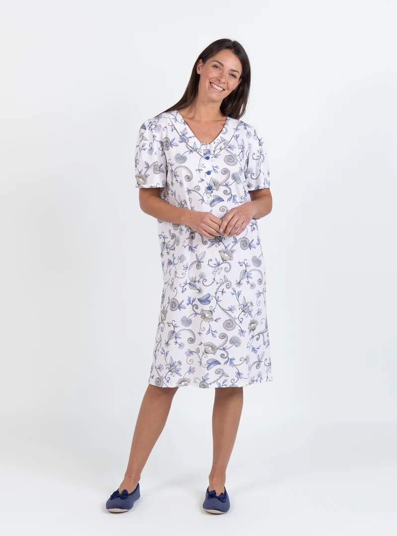 Chemise de nuit manches courtes femme en coton bleu