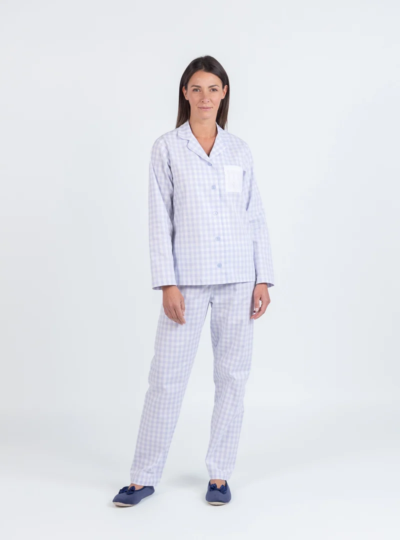 Pyjama femme en coton vichy bleu pastel