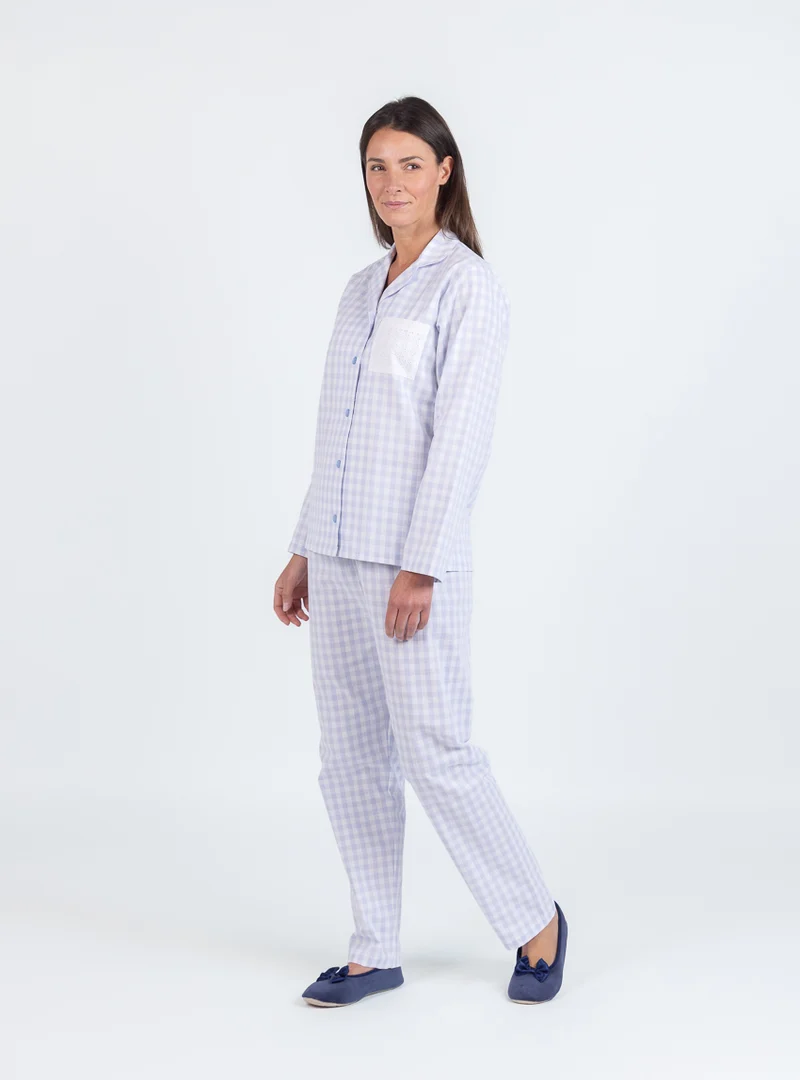 Pyjama femme en coton vichy bleu pastel