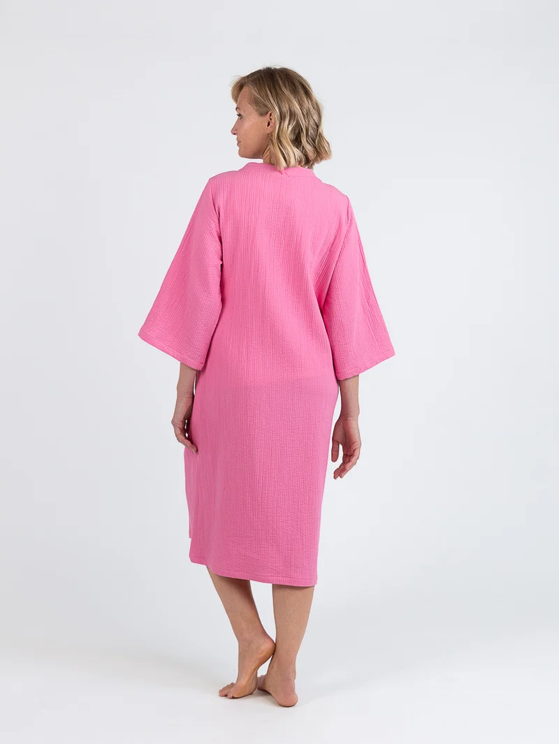 Robe de chambre d'été femme en coton rose