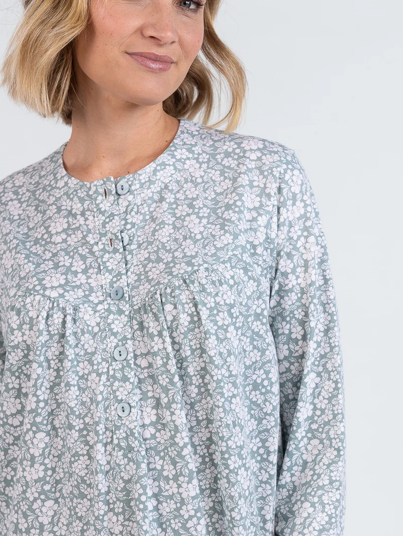 Chemise de nuit femme en coton floral vert sauge