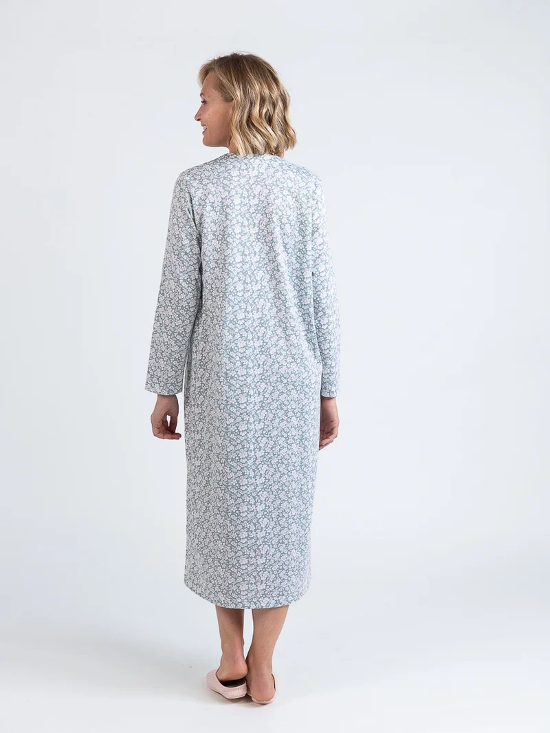 Chemise de nuit femme en coton floral vert sauge