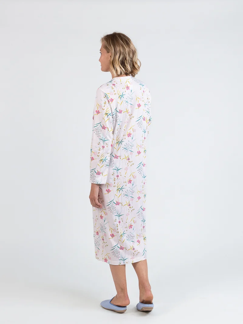 Chemise de nuit femme en coton floral rose poudre