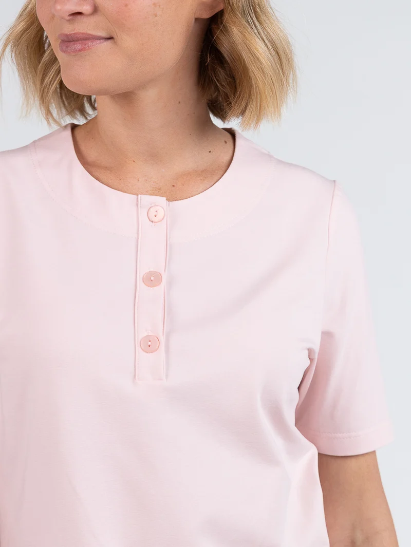 Pyjama femme manches courtes col rond en coton rose