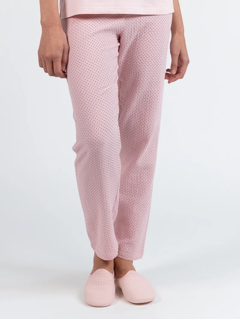 Pyjama femme manches courtes col rond en coton rose