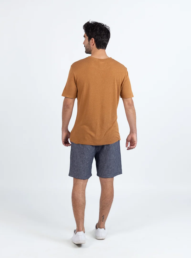 Tee-shirt homme en lin marron camel