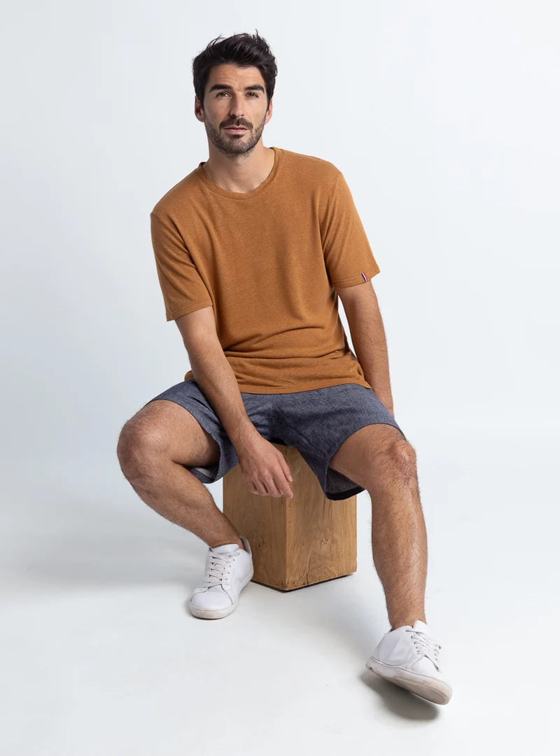 Tee-shirt homme en lin marron camel