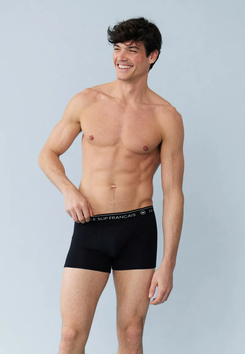 Lot de 4 boxers en coton - Boxers Noir Bleu Marine Gris Chiné Bleu