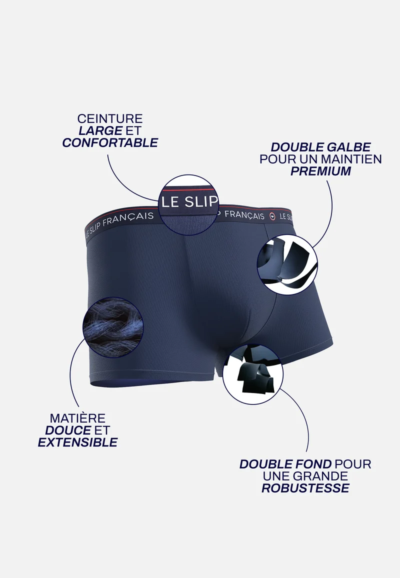 Lot de 4 boxers en coton - Boxers Noir Bleu Marine Gris Chiné Bleu