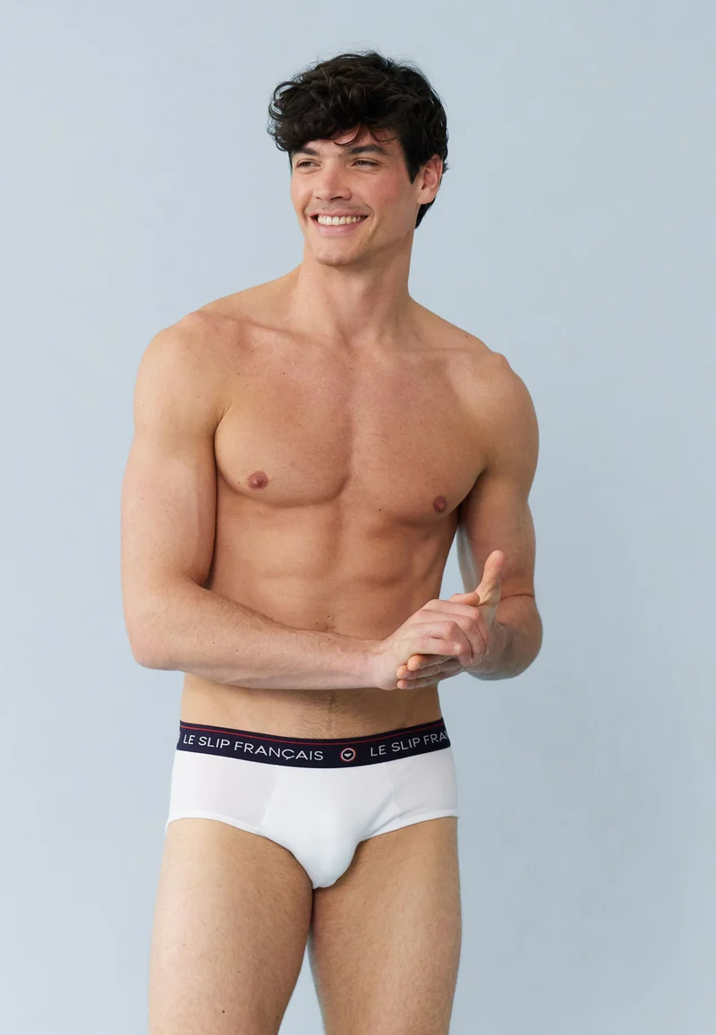 Lot de 3 slips en coton - Slips Bleu Marine Blanc Rouge