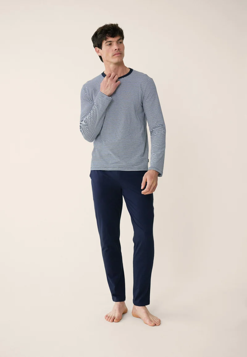 Ensemble pyjama haut marinière et pantalon bleu marine en coton - Pyjama Haut Manches Longues Et Bas De Pyjama Long Jeason Marine Marinière