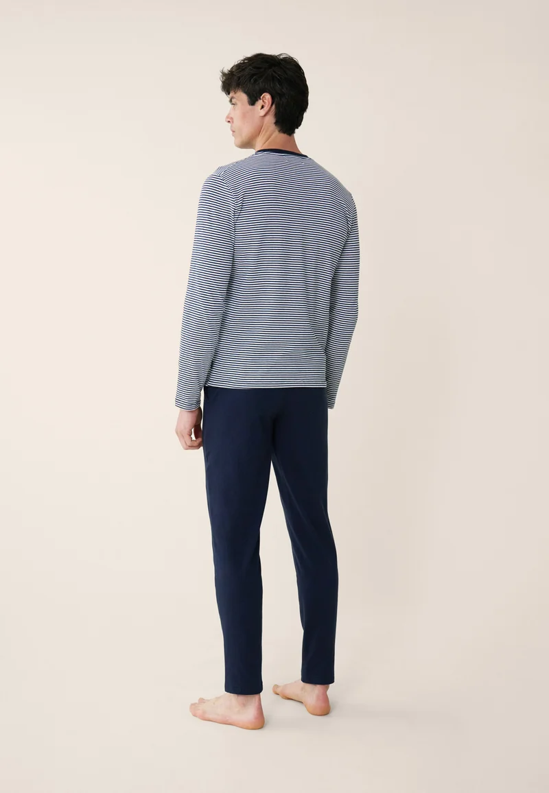 Ensemble pyjama haut marinière et pantalon bleu marine en coton - Pyjama Haut Manches Longues Et Bas De Pyjama Long Jeason Marine Marinière