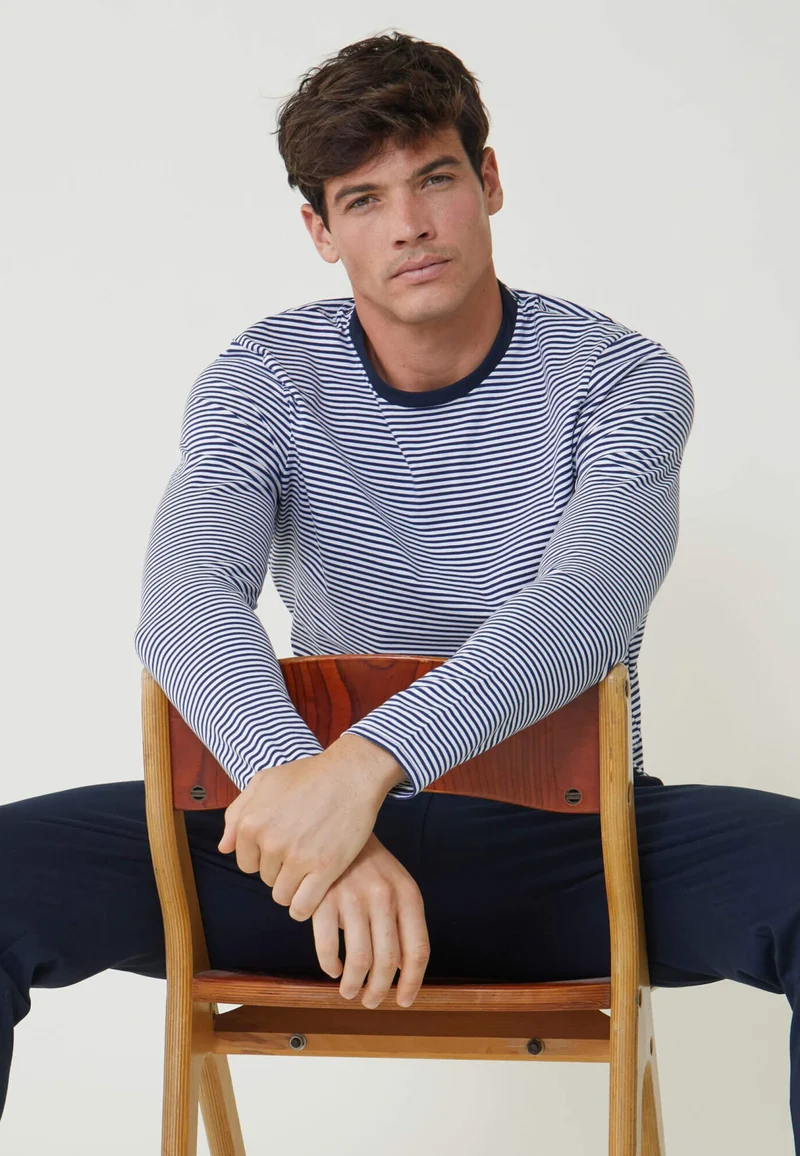 Ensemble pyjama haut marinière et pantalon bleu marine en coton - Pyjama Haut Manches Longues Et Bas De Pyjama Long Jeason Marine Marinière