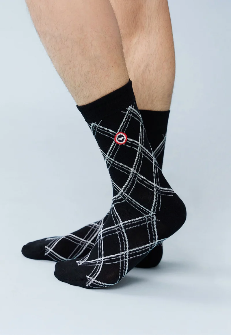 Chaussettes mi-hautes noires à carreaux fantaisie - Lucas Tar Noir
