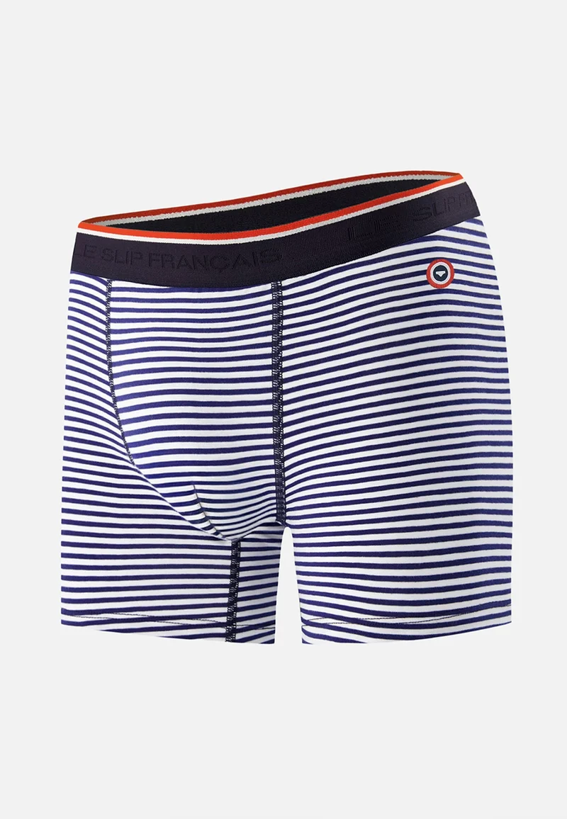Boxer long marinière bleu en coton - Michel Mariniere