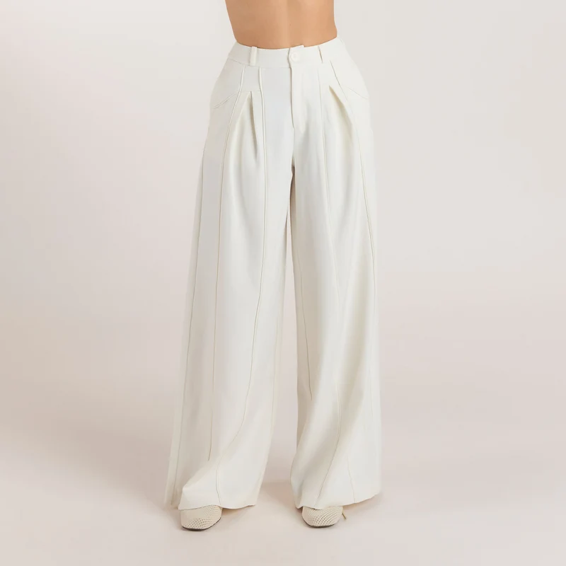 Pantalon Large à Plis - Écru