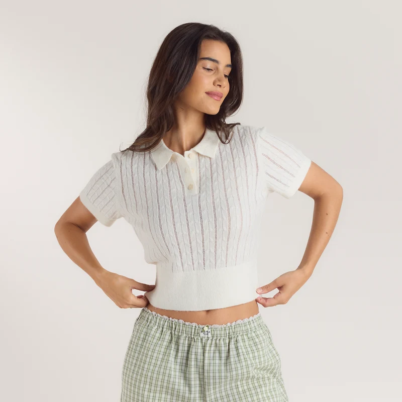 Polo en Maille Transparente - Crème