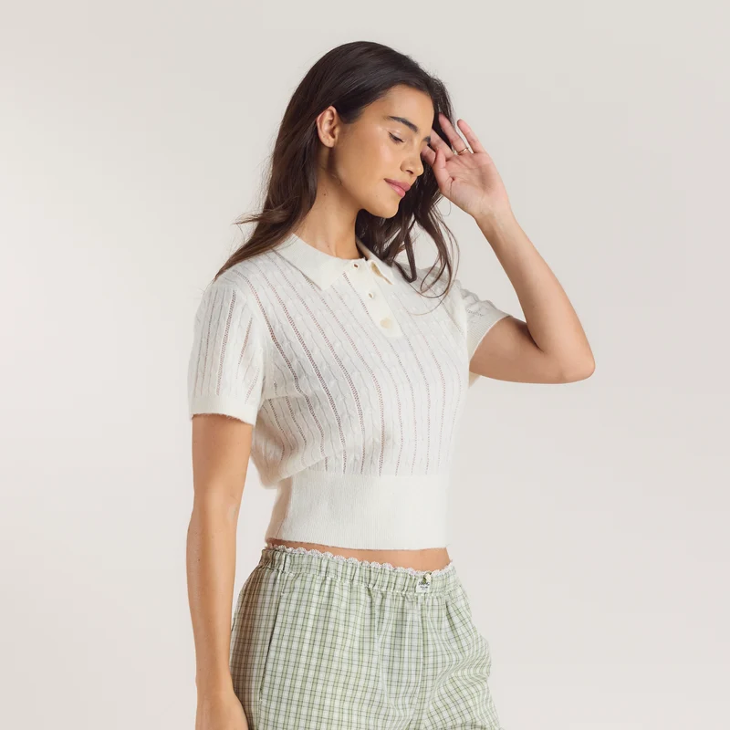 Polo en Maille Transparente - Crème