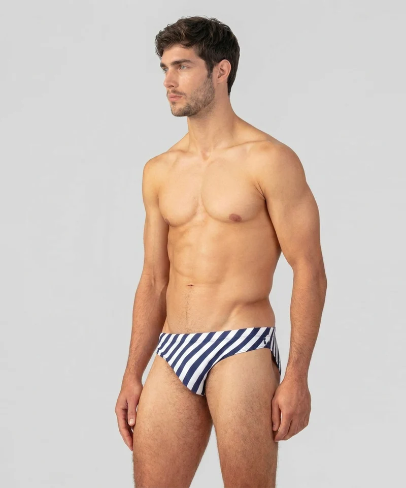 Slim Swim Briefs w. Stripes: Navy/White