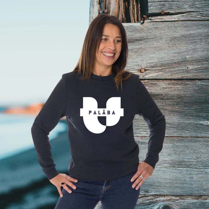 Sweat Marine molleton gratté avec impression