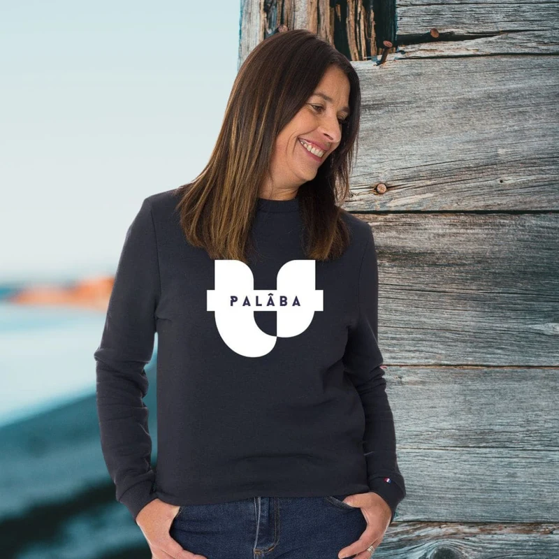 Sweat Marine molleton gratté avec impression