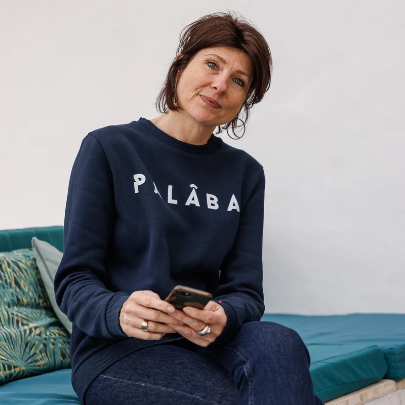 Sweat coton bio col rond marine