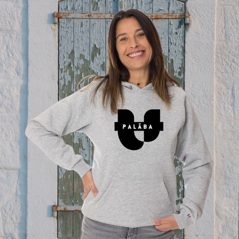 Hoodies gris en coton bio molleton gratté imprimé