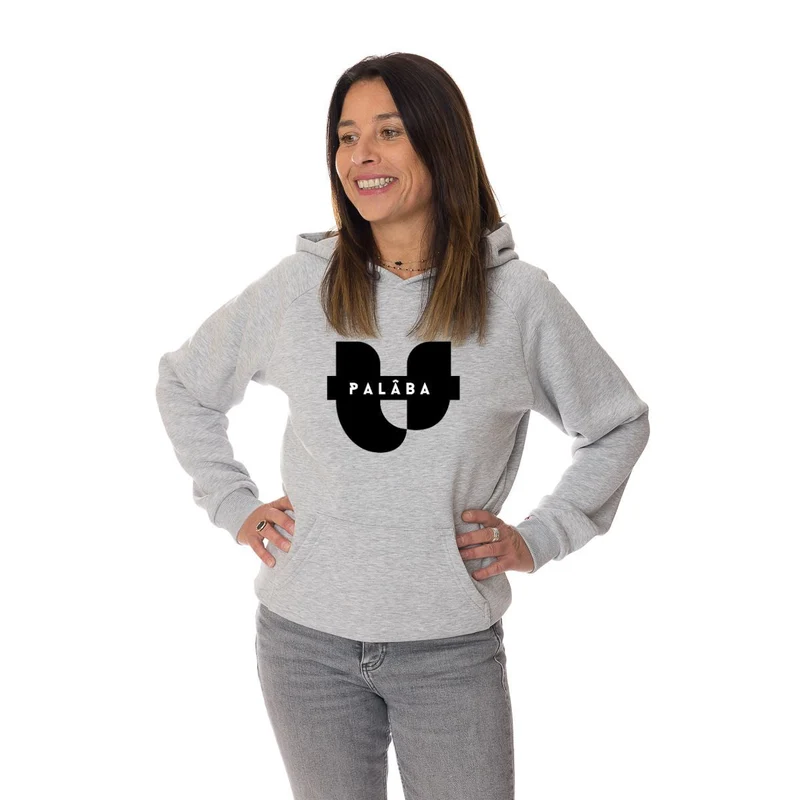 Hoodies gris en coton bio molleton gratté imprimé