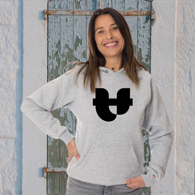 Sweat impression noir capuche en coton bio