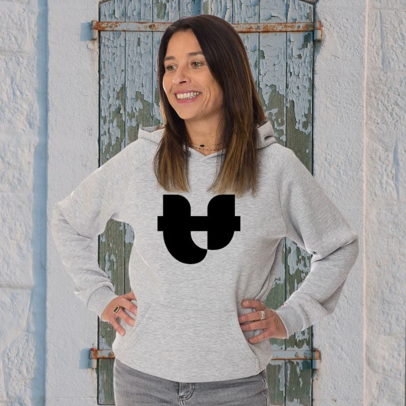 Sweat impression noir capuche en coton bio