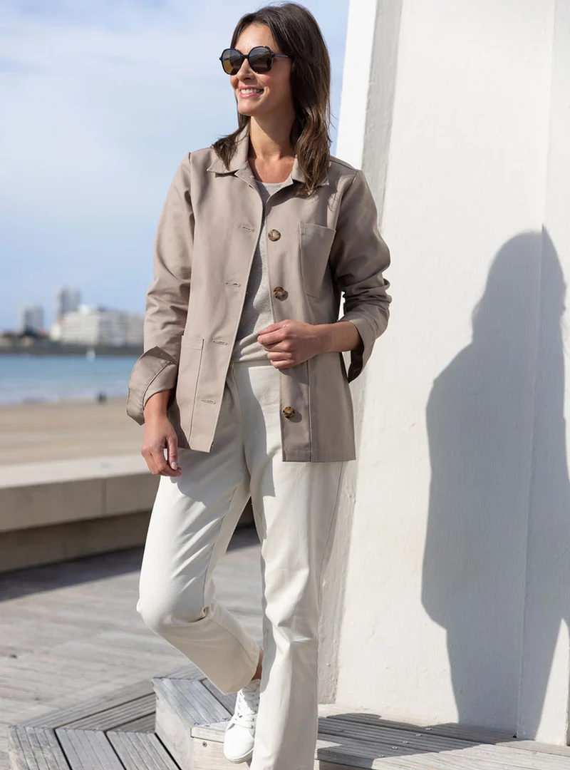Veste femme droite en coton beige chaud