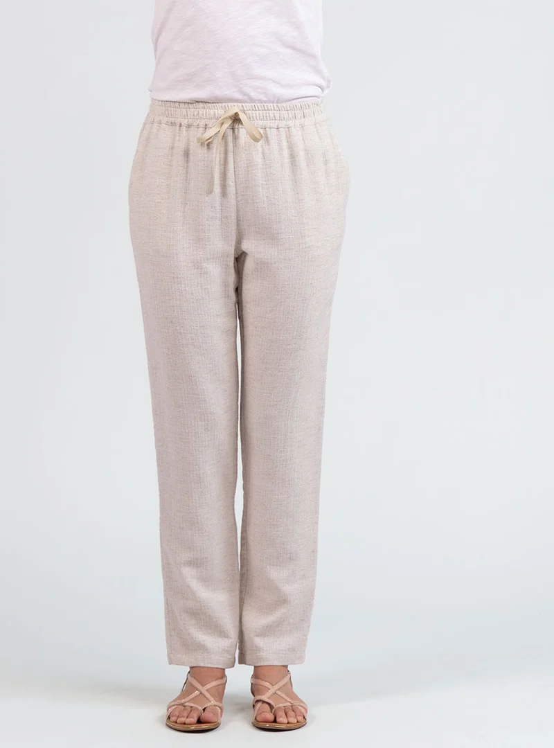 Pantalon femme coton lin beige