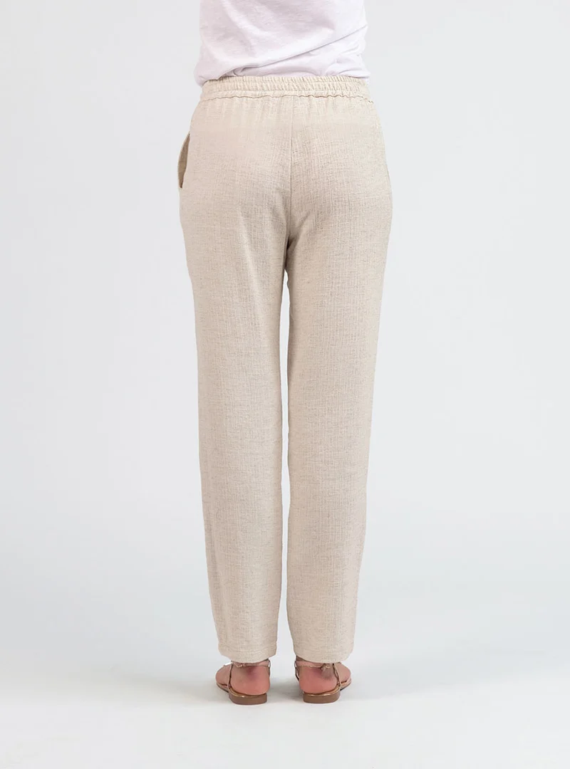 Pantalon femme coton lin beige