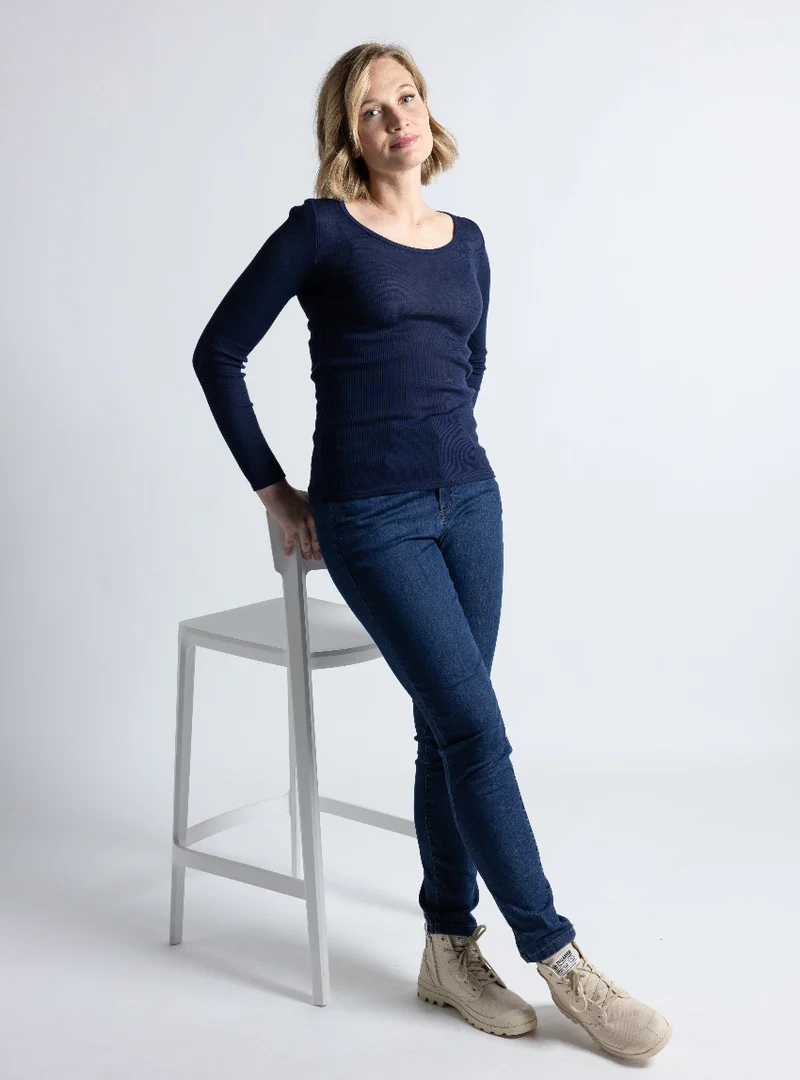 Jean femme en coton bleu indigo