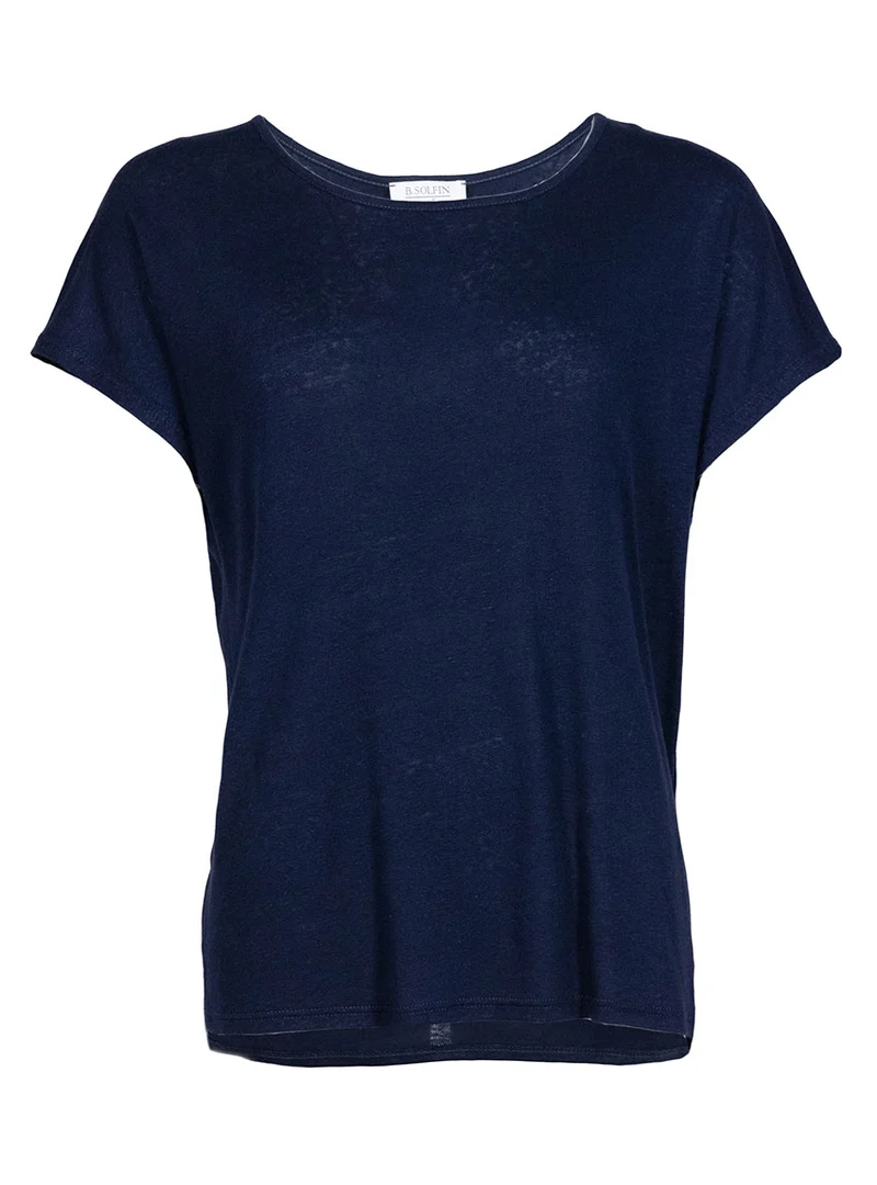 Top femme fluide en lin bleu marine