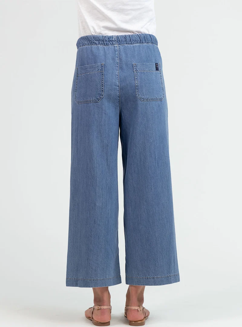 Pantalon femme fluide coton bleu clair