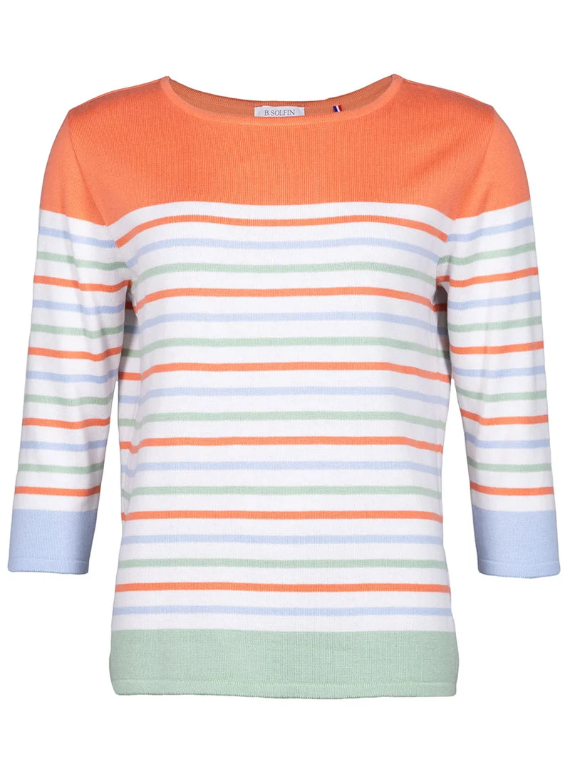Pull femme rayé en coton orange melon