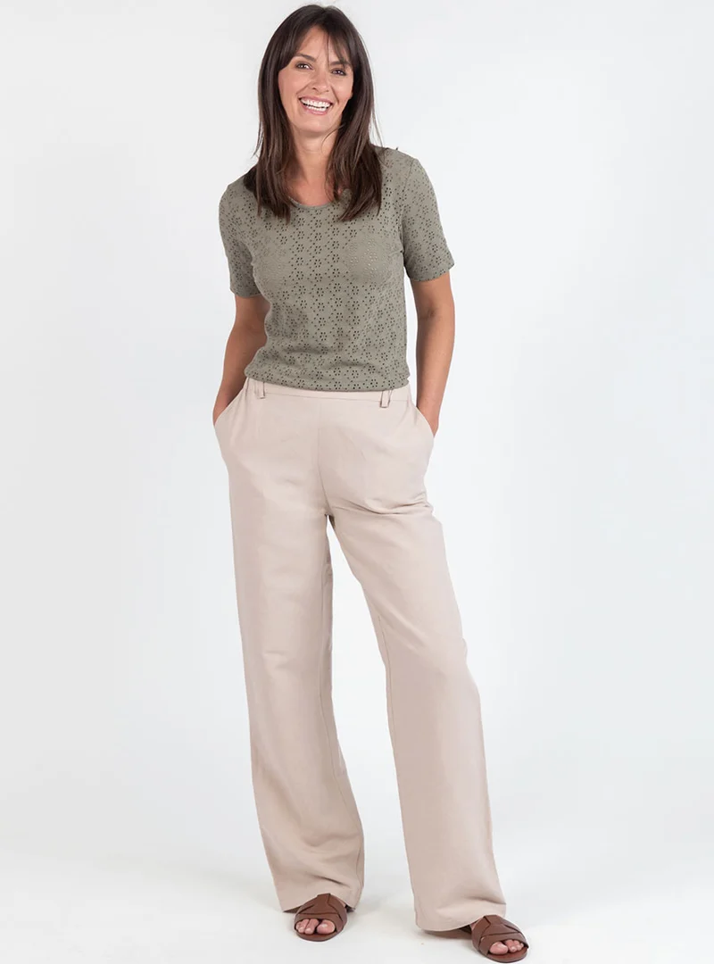 Pantalon femme large lin beige