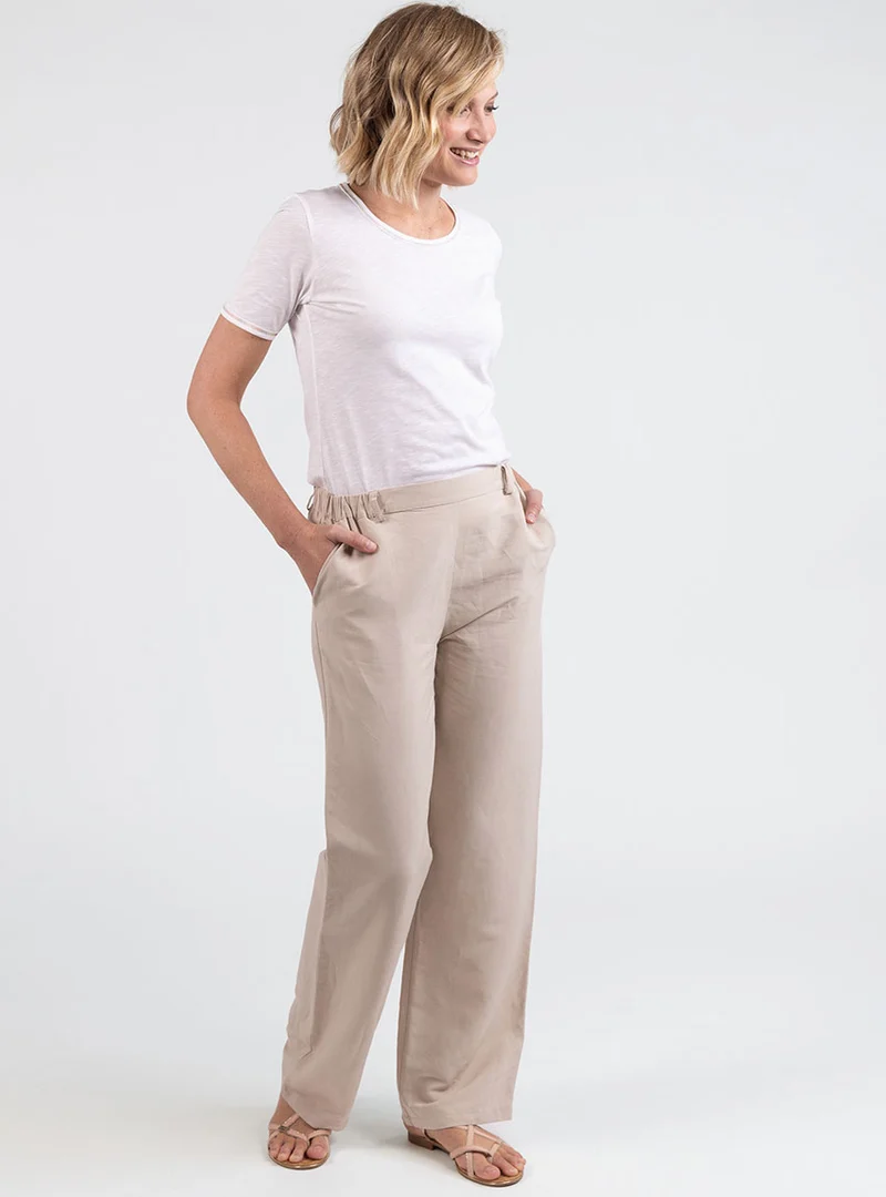 Pantalon femme large lin beige