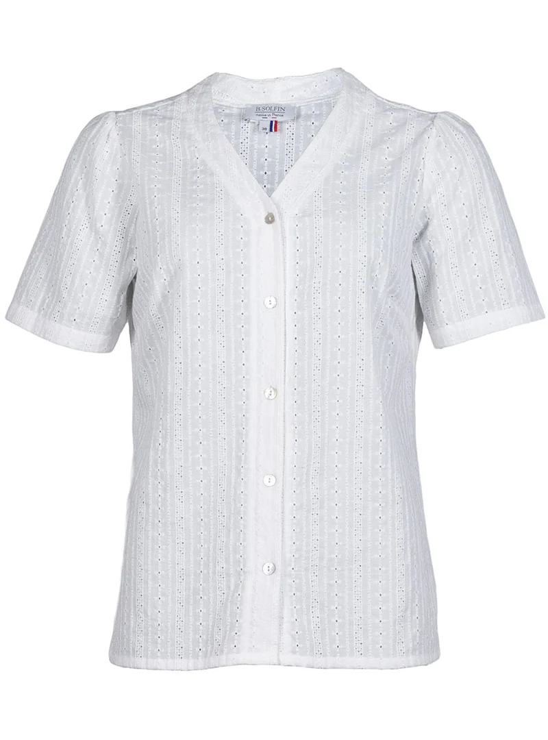 Chemisier femme brodé en coton blanc naturel