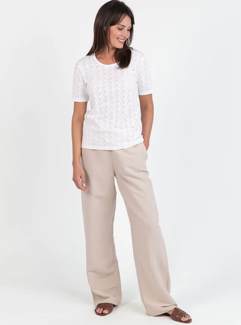 Tee-shirt femme en maille ajourée coton blanc crème
