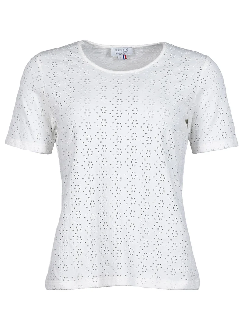 Tee-shirt femme en maille ajourée coton blanc crème