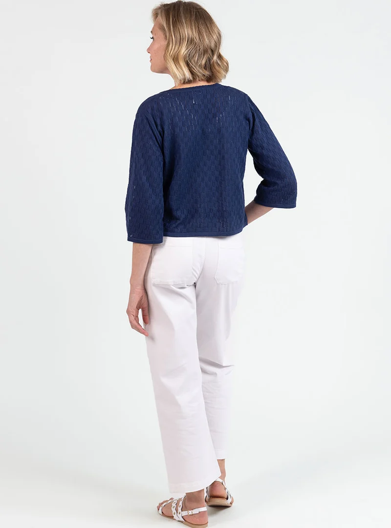 Gilet femme ajouré en coton bleu marine
