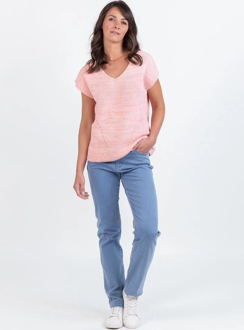 Pull femme sans manches maille perlée orange melon