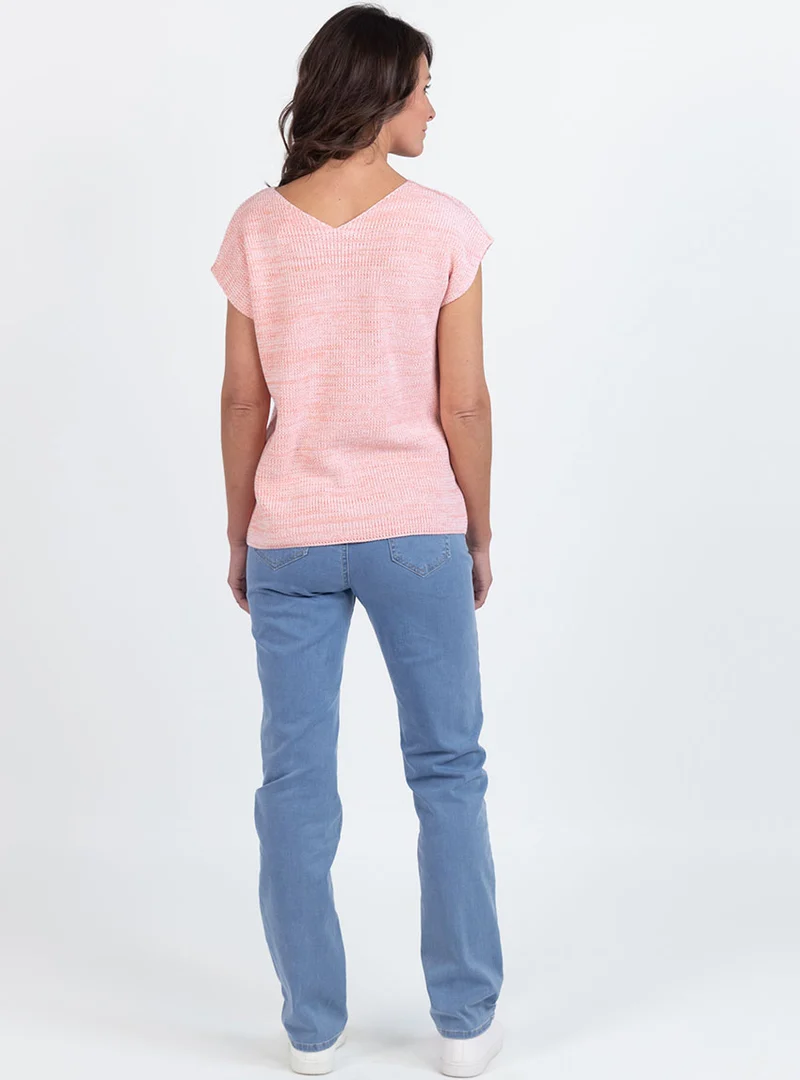 Pull femme sans manches maille perlée orange melon
