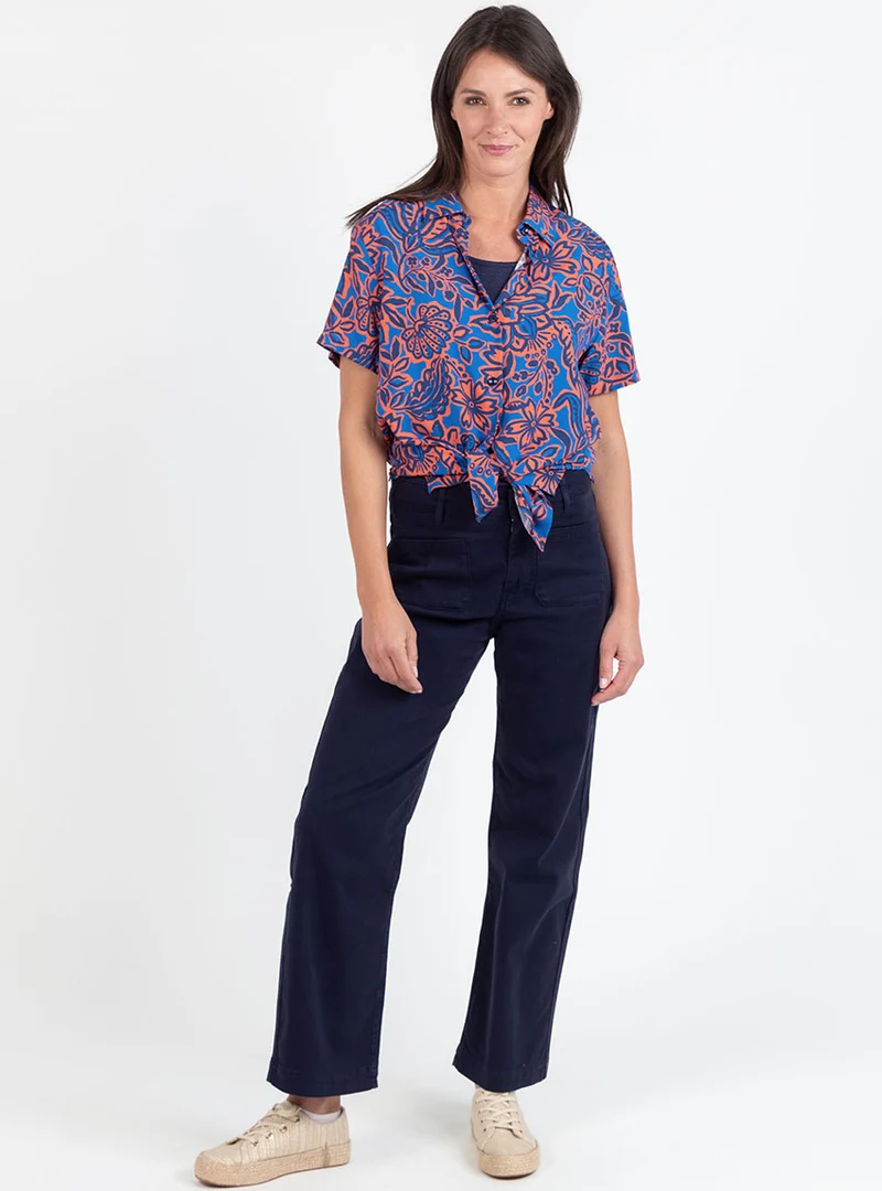 Chemisier femme en viscose imprimé floral bleu