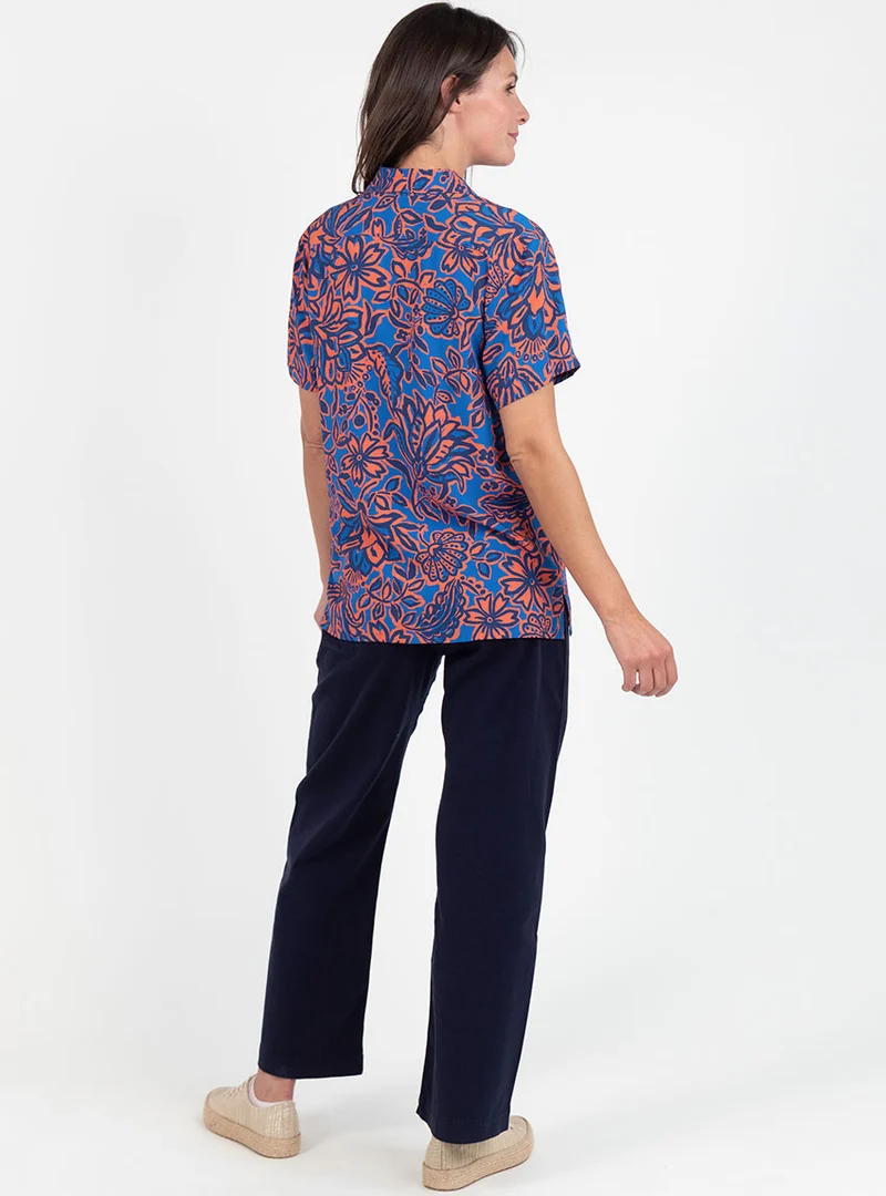 Chemisier femme en viscose imprimé floral bleu