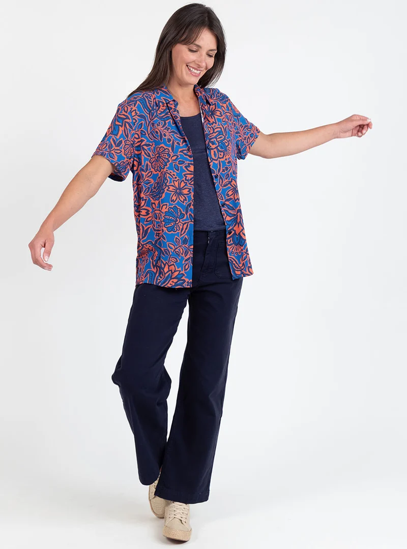 Chemisier femme en viscose imprimé floral bleu