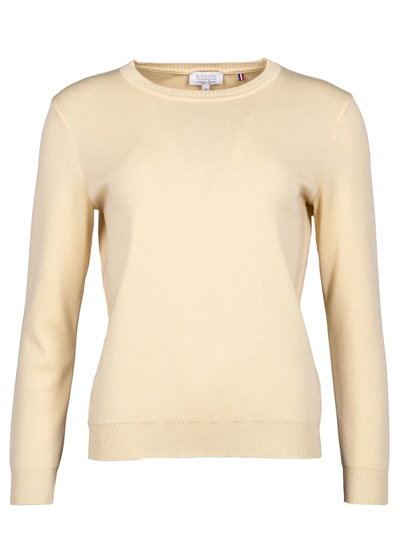 Pull femme en laine mérinos col rond jaune léger