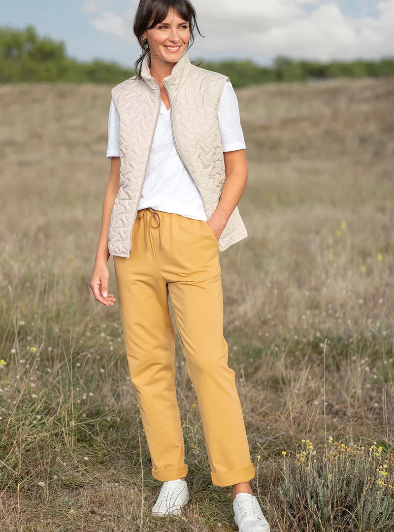 Pantalon femme molleton coton jaune miel